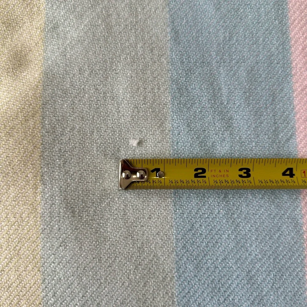 Vintage Acrylic Baby Blanket Pastel Stripe Fringe Receiving Pink Blue Yellow